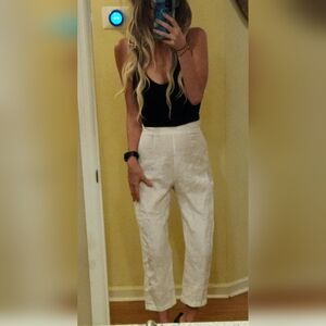 Posse Australian Designer High Rise Linen Cropped Pants